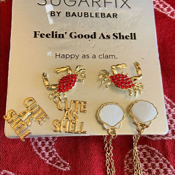 Earrings Sugarfix By BaubleBar Feelin’ Good As A Shell Crab Red Gold 3 Pairs - Picture 2 of 5